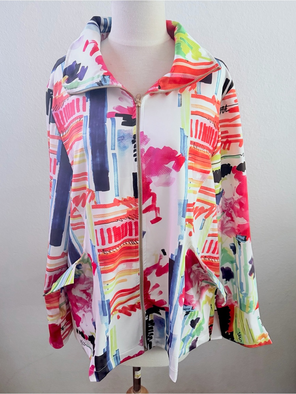 BEREK  Abstract Watercolor Zip-Front Women’s Jacket  Size 1X